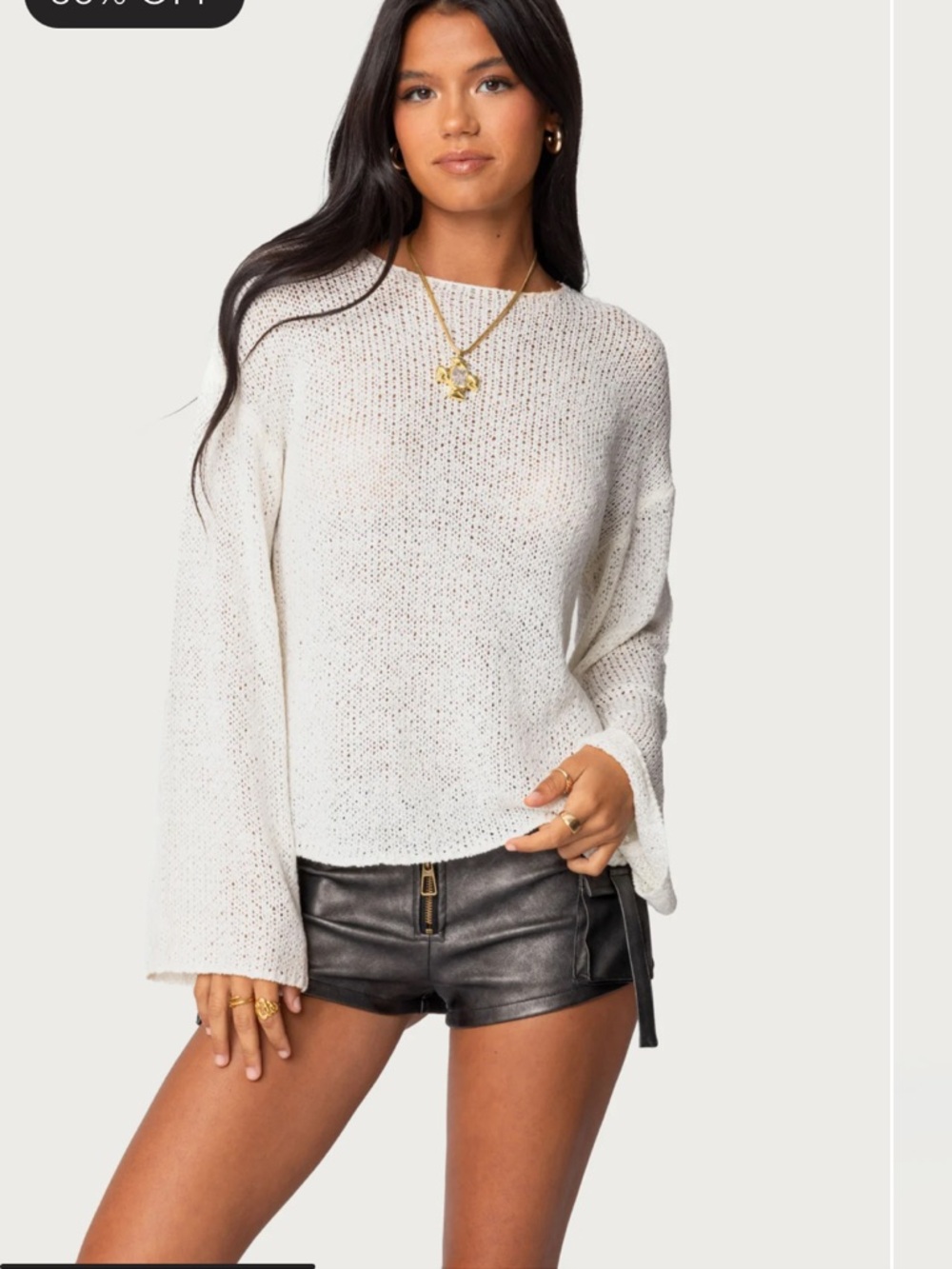 Edikted White Crewneck Lightweight Knit Sweater